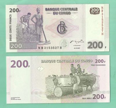 Лот: 4315021. Фото: 1. Конго. 200 Франков 2007 г. UNC... Африка