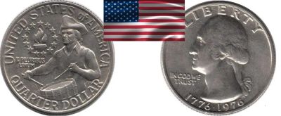 Лот: 19422025. Фото: 1. США 25 центов 1976 200 лет независимости... Америка