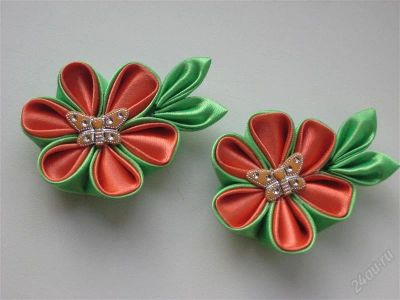 Лот: 2427676. Фото: 1. Оранжевые цветочки-зажимки!. Цветы из ткани