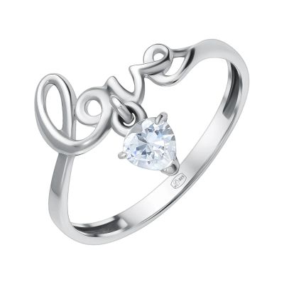 Лот: 23888047. Фото: 1. Серебряное кольцо Love с фианитом... Кольца, перстни