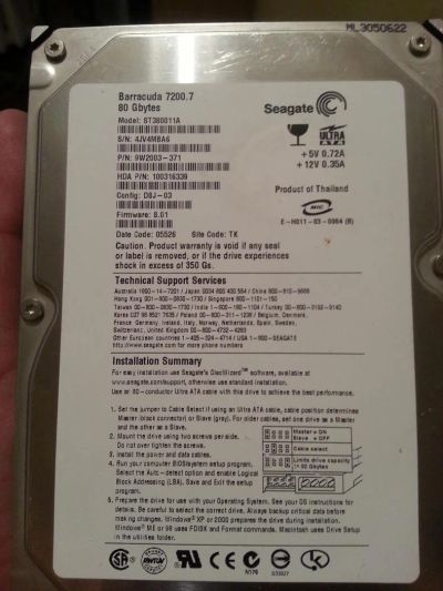 Лот: 5122282. Фото: 1. IDE-HDD 80gb Seagate. Жёсткие диски (HDD)