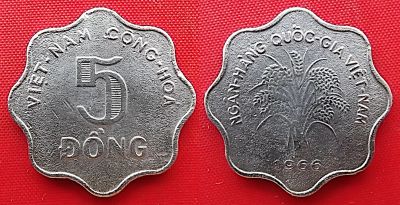 Лот: 24930142. Фото: 1. (№2955-Ө/30/LA) 5 донгов 1966... Азия