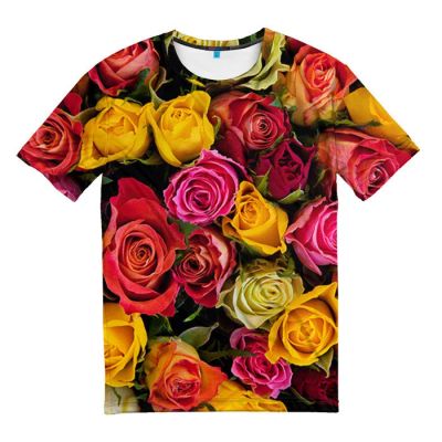 Лот: 10653626. Фото: 1. Мужская футболка 3D "Цветы" (Арт... Футболки