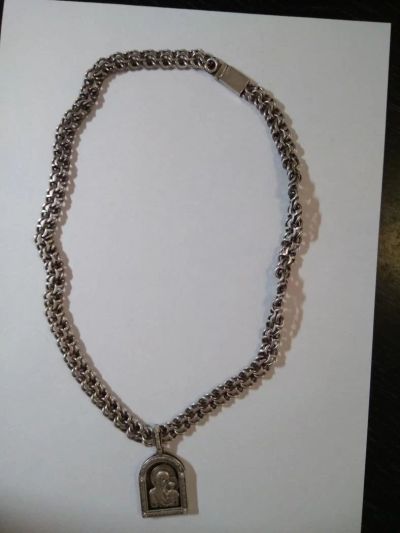 Лот: 9577885. Фото: 1. Цепь серебряная с иконой. Цепочки