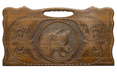 Лот: 16798100. Фото: 1. Нарды резные Волк с ручкой 60х60... Шахматы, шашки, нарды