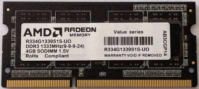 Лот: 20207575. Фото: 1. AMD 4 ГБ DDR3 1333 МГц SO-DIMM... Оперативная память
