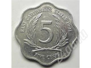 Лот: 197877. Фото: 1. Карибские острова. 5 цент 1991г... Америка
