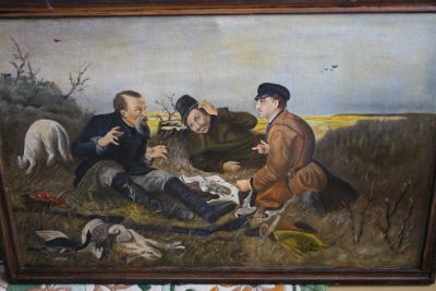 Лот: 7577323. Фото: 1. Картина Охотники на привале масло. Картины, гравюры