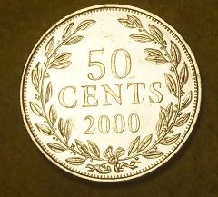 Лот: 6688420. Фото: 1. Либерия. 50 центов 2000 г.(074... Африка