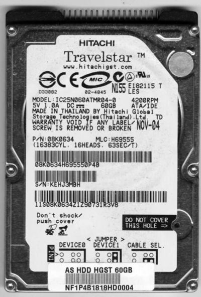 Лот: 7516124. Фото: 1. HDD Hitachi Travelstar 60GB 2... Жёсткие диски (HDD)