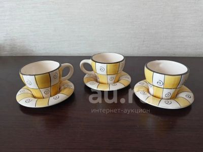 Лот: 25850670. Фото: 1. Чайные пары 3 шт и заварник. Сервизы, наборы посуды