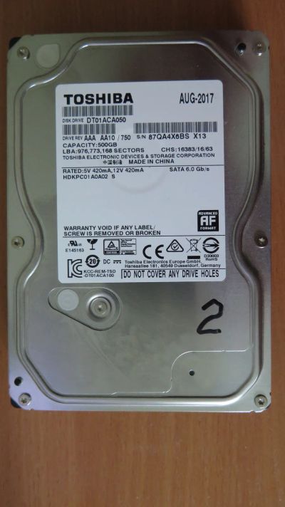 Лот: 20421096. Фото: 1. Жесткий диск Toshiba 500gb DT01ACA050... Жёсткие диски