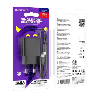 Лот: 22142494. Фото: 1. СЗУ BOROFONE BAS11A 1USB-A+ MICRO... Зарядные устройства, блоки питания, адаптеры сетевые для смартфонов