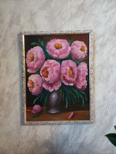 Лот: 24961506. Фото: 1. Картина маслом "Букет пионов". Картины, рисунки