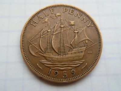 Лот: 6970211. Фото: 1. Великобритания 1/2 пенни 1959. Великобритания и острова