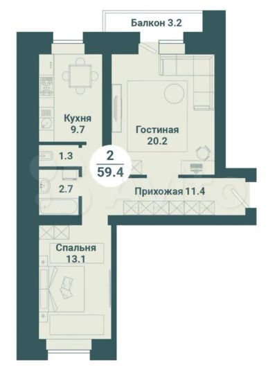 Лот: 19839083. Фото: 1. 2-х комнатная Квартира. Квартиры, студии