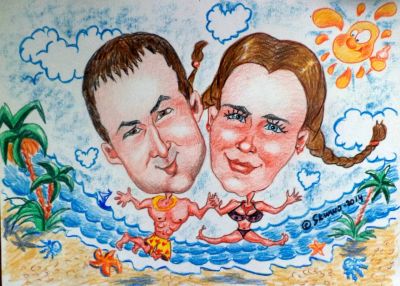 Лот: 7987871. Фото: 1. Дружеский шарж на двоих формат... Картины, рисунки