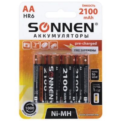 Лот: 24628730. Фото: 1. Аккумулятор Ni-MH AA SONNEN 2100mAh... Батарейки, аккумуляторы, элементы питания