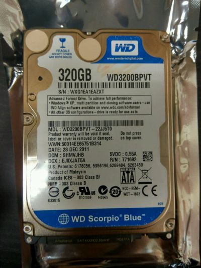 Лот: 8730770. Фото: 1. Жесткий диск wd3200bpvt 320gb. Жёсткие диски (HDD)