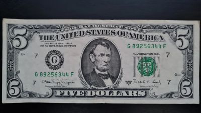 Лот: 25761262. Фото: 1. Банкнота США 5 долларов 1988А... Америка