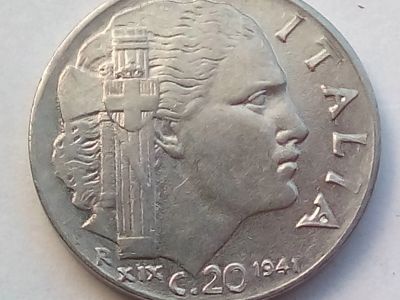 Лот: 16242448. Фото: 1. Монета Италии 20 чентезимо, 1941... Европа