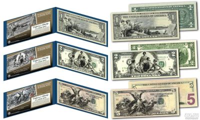 Лот: 9798709. Фото: 1. Набор из 3-х банкнот США Искусство... Америка