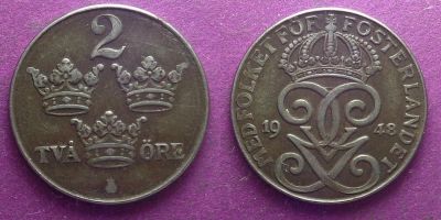 Лот: 15929033. Фото: 1. Швеция 2 эре 1950. Европа