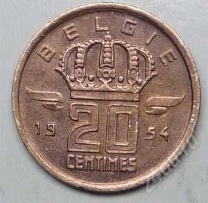 Лот: 1452859. Фото: 1. Бельгия. 20 сантим 1954г. Европа
