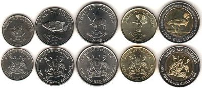 Лот: 6663549. Фото: 1. 2007-2013 г. Уганда 1000-500-200-100-50... Наборы монет