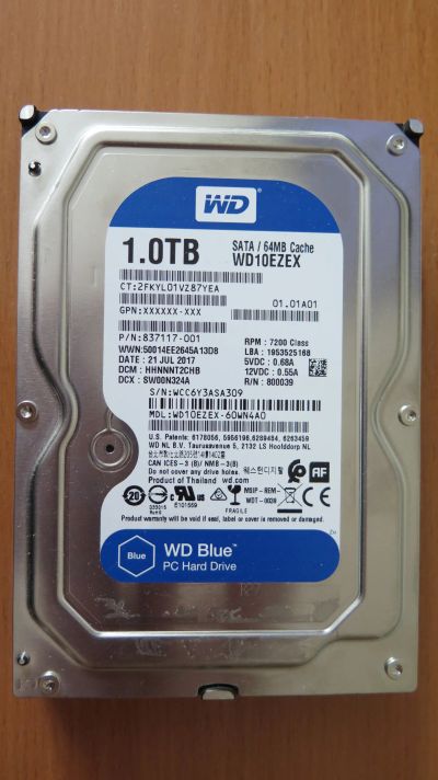 Лот: 25008000. Фото: 1. Жесткий диск WD Blue 1 TB (WD10EZEX... Жёсткие диски (HDD)