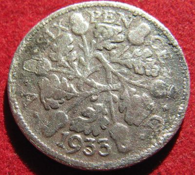 Лот: 18842326. Фото: 1. Великобритания 6 пенсов, 1933... Великобритания и острова
