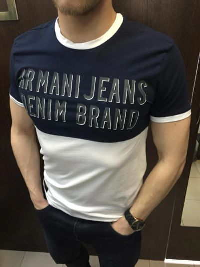 Лот: 7437754. Фото: 1. Футболка Armani Jeans бело- синяя. Футболки, поло