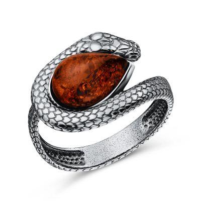 Лот: 23860439. Фото: 1. Серебряное кольцо с янтарем и... Кольца, перстни