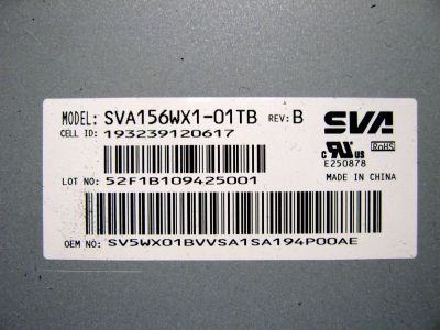 Лот: 20090456. Фото: 1. Матрица, панель SVA156WX1-01TB... Запчасти для телевизоров, видеотехники, аудиотехники