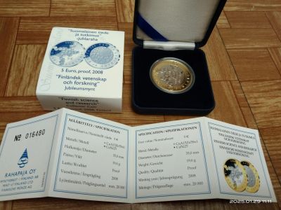 Лот: 24969711. Фото: 1. Финляндия 2008 5 евро наука и... Наборы монет