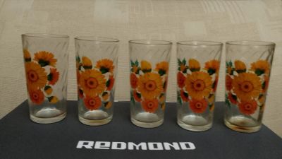 Лот: 25762503. Фото: 1. Набор стаканов, 5 шт. стекло с... Кружки, стаканы, бокалы