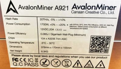 Лот: 18316834. Фото: 1. AvalonMiner 921 asik майнер. Другое (бытовая техника)