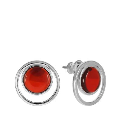 Лот: 23868895. Фото: 1. Серьги-пусеты из серебра с янтарем. Серьги, каффы