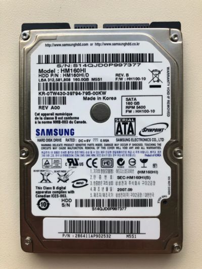 Лот: 20413670. Фото: 1. Неисправный SATA 160Gb Samsung... Жёсткие диски