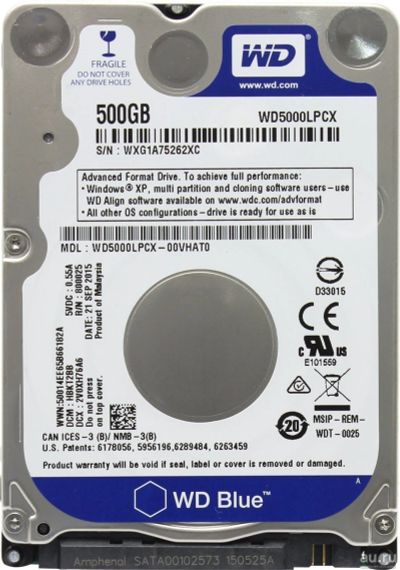 Лот: 13113174. Фото: 1. HDD WesternDigital 2.5 500Gb WD5000LPCX-00VHAT0. Жёсткие диски