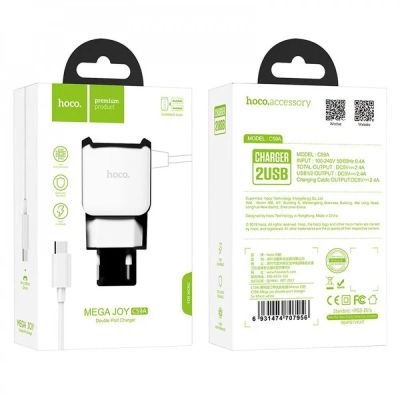 Лот: 22150642. Фото: 1. СЗУ HOCO C59A 2 USB Withe Micro... Зарядные устройства, блоки питания, адаптеры сетевые для смартфонов