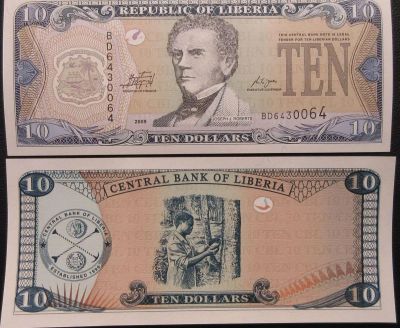 Лот: 6695767. Фото: 1. Либерия. 10 долларов 2009 UNC... Африка