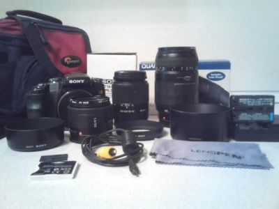 Лот: 6591180. Фото: 1. Sony a-100, sal 50f14, quantaray... Цифровые зеркальные