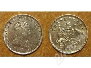 Лот: 8486. Фото: 1. Австралия. 3 пенса 1910г. XF+. Красноярск