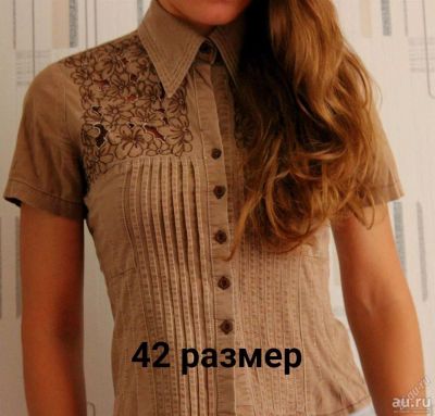 Лот: 9221259. Фото: 1. Рубашка коричневая 42р. Блузы, рубашки, водолазки