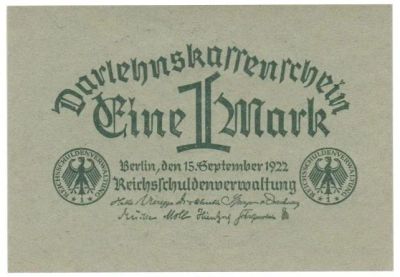 Лот: 11058190. Фото: 1. 1 немецкая марка 1922г UNC. Германия и Австрия