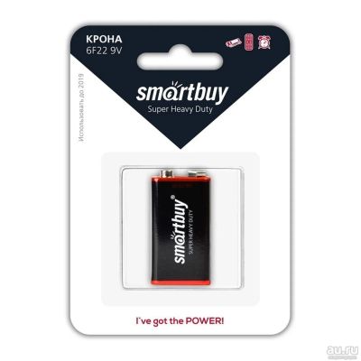Лот: 17277799. Фото: 1. Батарейка крона SmartBuy 6F22... Батарейки, аккумуляторы, элементы питания