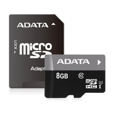 Лот: 11764077. Фото: 1. MicroSD 8 Gb A-Data + SD адаптер... Карты памяти