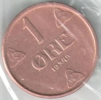Лот: 14476879. Фото: 1. Норвегия 1 оре 1949 год (с6-1). Европа