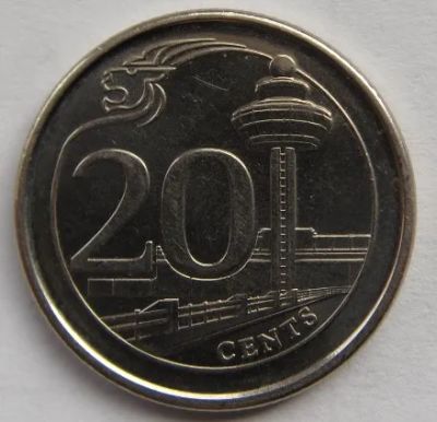 Лот: 20728867. Фото: 1. 20 центов сингапур 2013. Азия
